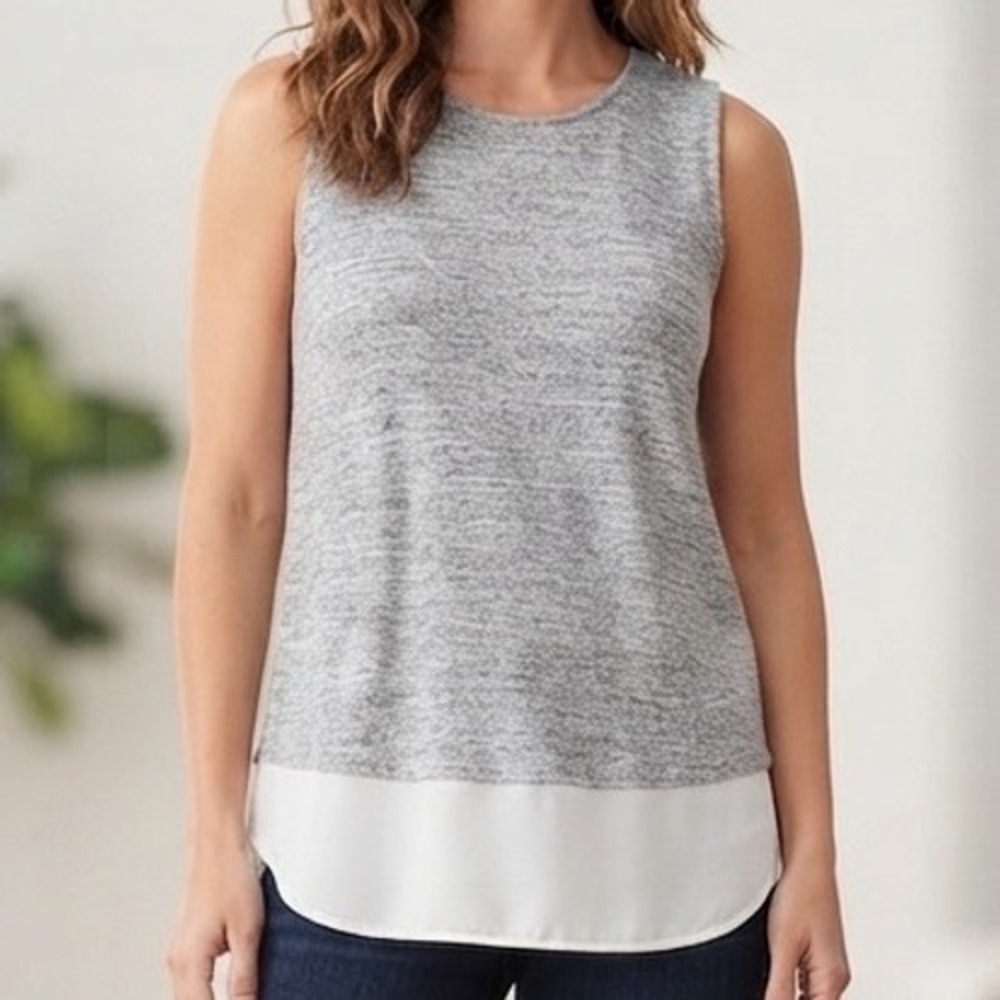 Banana Republic Womens Gray Heathered Sleeveless Knit Top Layered Hem Medium
